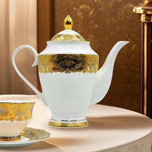 Tasses à thé et théières en céramique en gros pour restaurants – Style nordique, bord doré, luxe vintage - Product Image 3