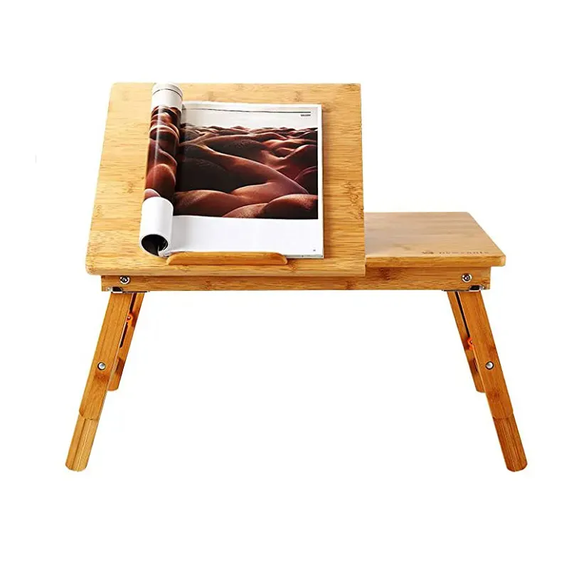 Bandeja de cama de bambu com pernas dobráveis Bandeja de mesa e bandeja de café da manhã para laptop Mesa de cama de bambu com gaveta