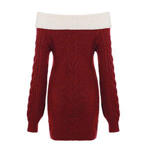 Vestido Mini Sólido con Hombros Descubiertos, Estilo Dulce y Femenino, Tejido de Punto con Lazos, Corte Regular, Cintura Natural, Transpirable, Silueta Lápiz para Otoño - Product Image 6