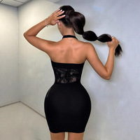 Robe mini moulante pour femme, style club, dos nu, taille empire, en maille ajourée rayée, sans manches, vente en gros