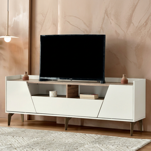 Modern Midcentury Convertible <b>TV</b> <b>Stand</b> with Storage for 50-54 in <b>TV</b> Living Room Furniture White Solid Wood Design Floor Mount - Product Image 1