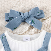 Vioyavo Ensemble Combinaison Décontractée en Laine Respirante pour Bébé Fille, Manches Longues, Imprimé Floral, Patchwork, Nœud, Bandeau, Automne