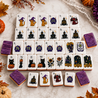 Coffret Cadeau Mahjong Halloween, Tuiles Acryliques Scintillantes à 3 Couches avec Support, Dés, Jetons et Carte de Score 2026, Soirée de Jeu Horreur