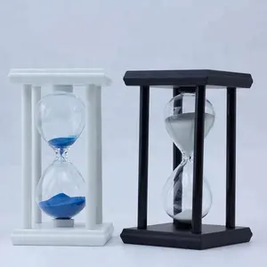 Minuterie d'horloge de sable de sablier de cadre en bois blanc/noir de 5/10/15/20/30 minutes pour la cuisson/bureau/Restaurant