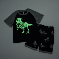 Korte mouw kinder pyjamaset met aangepaste cartoonprint, 100% katoen, unisex, geschikt voor thuisgebruik, aangepaste patronen mogelijk, OEM ODM
