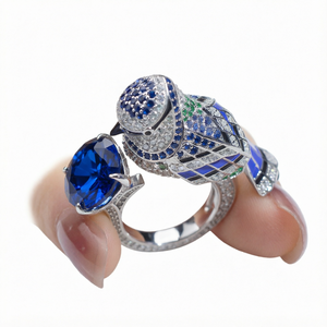 Royal Blue Bird Sapphire Engagement Wedding <b>Ring</b> 925 <b>Sterling</b> <b>Silver</b> Prong Setting Customized <b>Adjustable</b> Party Anniversary - Product Image 1