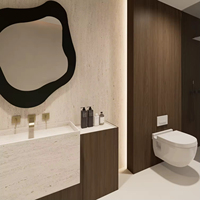 Armoire de salle de bain moderne en blanc crème, prête à l'emploi, avec comptoir en marbre, suspension personnalisée, mélamine MDF, avec lavabo