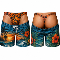 Maillot de bain décontracté en polyester pour homme, motif illusion d'optique, faux string, imprimé floral tropical coucher de soleil, séchage rapide, coupe coquine, pour les vacances