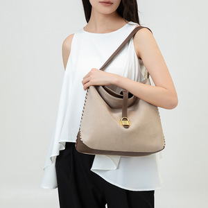 Bolso de Hombro Tipo Hobo de Cuero Genuino de Primera Calidad, Estilo Coreano, Minimalista, con Borde Cosido, Grande y Lujoso - Product Image 3