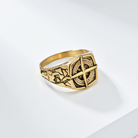 Bague de style hip-hop pour homme en acier inoxydable avec boussole de navigation nordique rétro, plaquée or 18 carats PVD, bijoux de mode