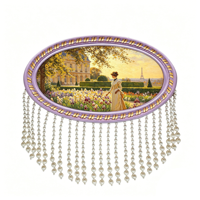 Cadre mural ovale classique moderne - Décoration minimaliste en résine avec des éclaboussures d'or luxueuses et une frange de perles