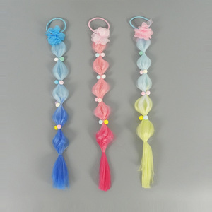 Gradient <b>Bubble</b> Wig Ponytail Hair Tie Color Pom Pom Flower Decor Elastic Hair Rope Girls Party Dress Up Costume Hair Accessories - Product Image 1