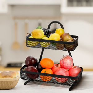 Metal Fruit Basket 2 Tier Black Mesh <b>Standing</b> Food Container For Kitchen Home Use - Product Image 1