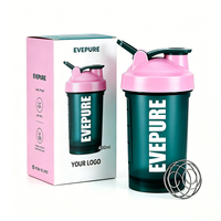 Bouteilles de shaker à protéines EVEPURE 13 oz en PP avec poignée, anti-fuite, sans BPA, lavables au lave-vaisselle, pour adultes, utilisation en extérieur