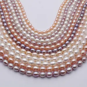 高品质Aa白色2-9毫米时尚米淡水珍珠项链