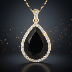 Colgante de Diamante Negro Natural en Forma de Pera con Halo de Diamantes, Oro de 10K/14K/18K y Plata 925/935, Regalo de Boda para Mujer, Joyería para Fiestas - Product Image 1