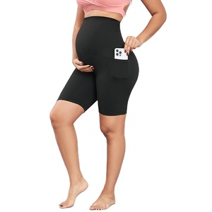 3026 Wholesale Stretch Nylon/spandex <strong>Gym</strong> Yoga Pants with Side Pocket Comfy Belly Support High Waist <strong>Maternity</strong> Biker <strong>Shorts</strong> - Product Image 1