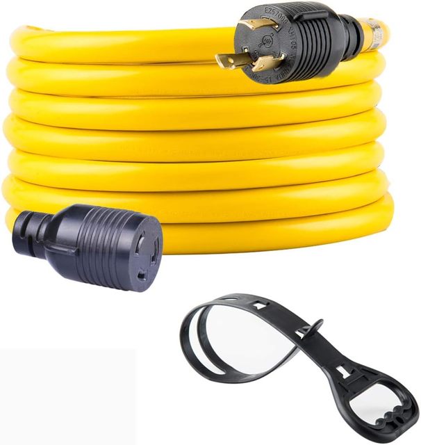125V 30Amp Heavy Duty 3 Prong NEMA L5-30P/L5-30R SJTW Yellow Industrial Equipment Generator Extension Cord