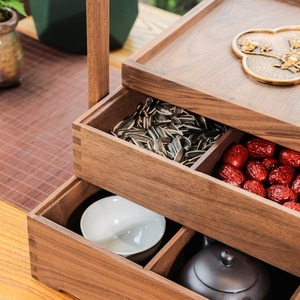 Caja de almacenamiento portátil de madera de nogal negro, estilo chino, 38x20x12cm, con asa, para frutas, pasteles, embalaje de regalo - Product Image 2