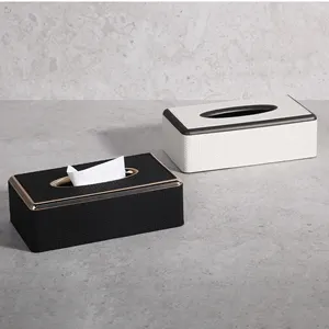 批发时尚创意家居客厅桌面奢华装饰纸盒摆件木质皮革纸巾盒标志盖房
