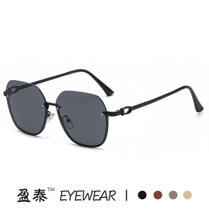 Women's Sunglasses Metal Half Rim <b>Large</b> <b>Frame</b> UV400 Protection Gold Color - Product Image 4