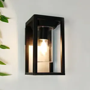 Lampu dinding hitam matte persegi, perlengkapan pencahayaan dinding eksterior, lentera dinding luar ruangan aluminium