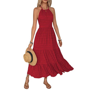 Vêtements pour femmes Vintage Red Halter Dress Summer High Waist Backless - Product Image 5