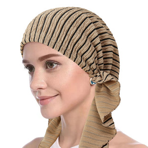 Chapeau de <span class=keywords><strong>chimio</strong></span> HZM-24208 élégant à rayures de couleur unie Turban <span class=keywords><strong>Bonnet</strong></span> Tails - Product Image 4