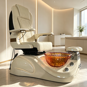Fauteuil de pédicure massant moderne pour salon de manucure et spa, avec bain de pieds en verre coloré, fauteuil de pédicure inclinable pour institut de beauté - Product Image 4
