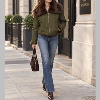 Veste d'hiver réversible 2-en-1 chic pour femme 2026, col à revers, fermeture éclair, doublure en fausse fourrure, doudoune courte