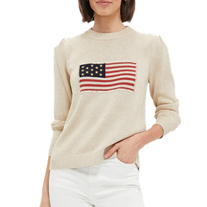 En gros personnalisé femmes <span class=keywords><strong>drapeau</strong></span> américain brodé tricots 100% coton <span class=keywords><strong>pull</strong></span> à col rond à la mode pour décontracté Boutique Looks - Product Image 2