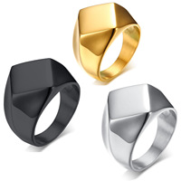 Bague vierge en acier inoxydable inaltérable, finition PVD Or, Noir, Argent, style signet géométrique, pour Hommes et Femmes, Vente en gros, En stock