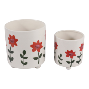 Set di vasi in ceramica dipinti a mano con fiori rossi per decorazioni interne ed esterne, 2 misure - Product Image 3