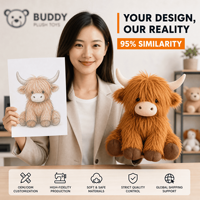 Peluche Mascotte Vache des Highlands OEM, Jouet en Peluche Doux de Haute Qualité, Merchandising de Marque, Logo Personnalisé, Conception de Personnage Animal en Peluche Sur Mesure