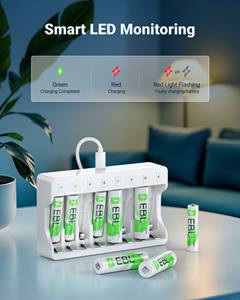 Piles rechargeables AA EBL, lot de 8, Ni-MH 2800mAh, et chargeur de piles USB individuel 8 emplacements AA AAA pour caméscope - Product Image 2