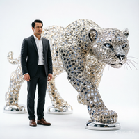 Sculpture de léopard personnalisée ornée de diamants - Ornement animalier en fibre de verre (Salons, Boutiques, Hôtels, Centres commerciaux, Salles d'exposition)