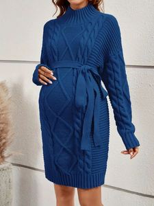 Disponibile Abito Premaman a Collo Alto <span class=keywords><strong>in</strong></span> Maglia Intrecciata, Maniche Lunghe, con Cintura <span class=keywords><strong>in</strong></span> Vita, Vestito Aderente per <span class=keywords><strong>Gravidanza</strong></span> - Product Image 5