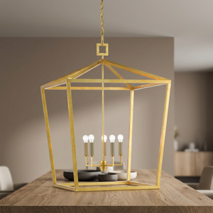 Pendentif suspendu en métal en laiton AK avec 4 lumières en laiton fini avec crochet carré supérieur pour décor de café/décor de salon - Product Image 2
