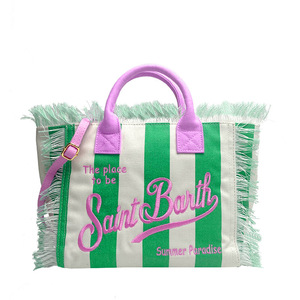 Borsa Tote in Tela con Frange per Donne, Borsa a Tracolla Estiva da Spiaggia, Borsa a Spalla con Logo Ricamato e Stampa Leopardata a Righe - Product Image 3