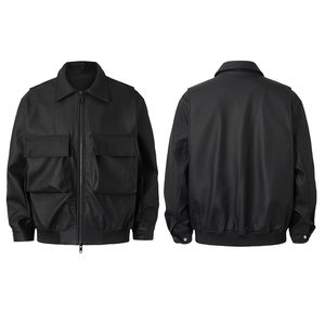 سترة رجالية من الجلد الصناعي بياقة متناقضة وأكمام مبطنة ثلاثية الأبعاد قصيرة وفضفاضة وعصرية - Product Image 6