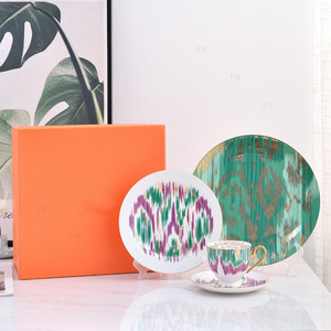 Wholesale Modern Luxury Gold Rim Plate Dish Set Sustainable Fuzzy Pattern Ceramic Bone China <b>Dinnerware</b> Home Party Restaurant - Product Image 1