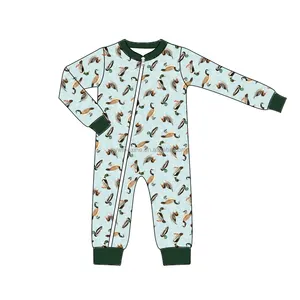 Winter Custom Design 100% Organic Cotton Baby Clothes Infant Girl Ruffle Zipper Rompers Kids Cotton Pajamas