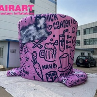 Tente gonflable personnalisée en forme de chapeau haut-de-forme rose, cabine de photomaton gonflable imprimée graffiti pour décoration de fête