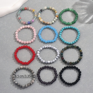 Natural Stone <b>Beaded</b> Bracelet <b>Set</b> Geometric Pattern Office Career Jewelry Accessories - Product Image 3