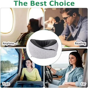 Oreiller de voyage en mousse à mémoire de forme 100 % pure, gris clair, pour repose-tête en avion, accessoire de sommeil portable pour avion, vente directe usine - Product Image 3