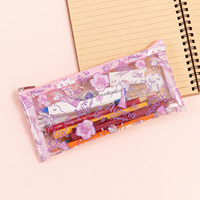 Lot de papeterie et de vaisselle en plastique transparent à motif de princesse de dessin animé pour étudiants, sac à crayons 9cm*19cm*0.5cm, origine CN