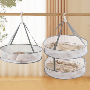 Cesta plegable de doble capa para secar ropa, tipo gancho de malla redonda, para calcetines, suéteres, camisas, organizador de ropa, tendedero - Product Image 3