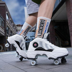 Helios Skateboarding <b>Shoes</b> Platform Double <b>Row</b> Wheels Cushioned Rubber Outsole Round Toe - Product Image 2