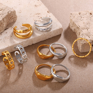 Fashionable Geometric Stainless Steel <b>Ring</b> 18K Gold Plated Unisex Jewelry Gift Wearable Accessory - Product Image 1