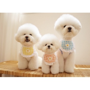 Babero de algodón a cuadros estilo coreano para perros, toalla para la saliva de mascotas, para Bichón Frisé, Teddy, Pomerania, con diseño de corbata, color personalizado, para todas las estaciones - Product Image 2